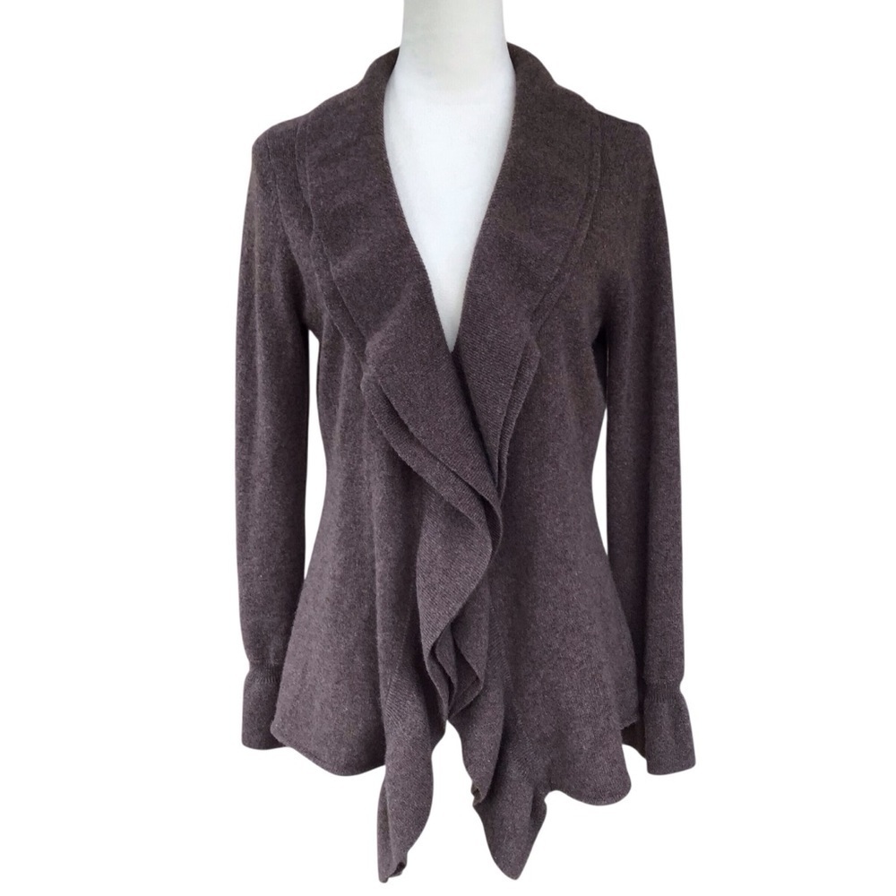 Marisa Christina Brown Ruffle 100% 2 Ply Cashmere Sweater